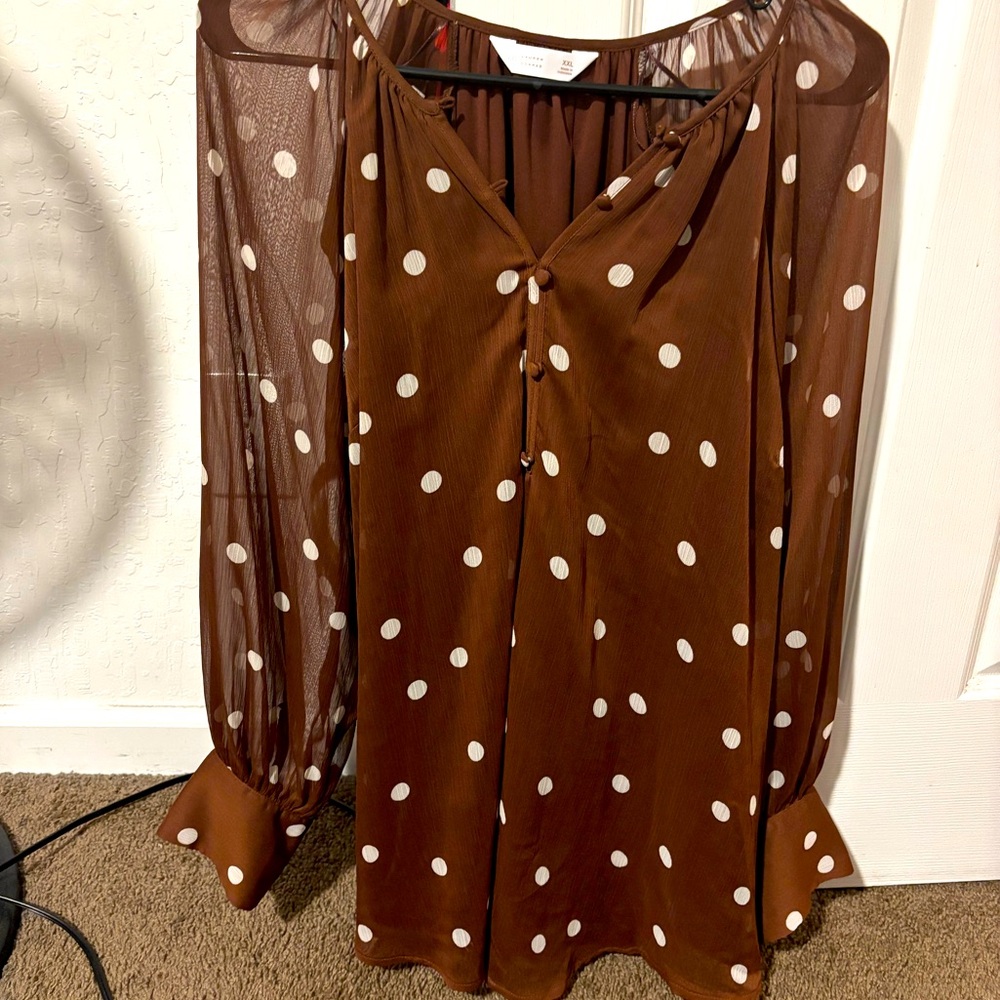 Lauren Conrad Polka Dot Button Peasant Blouse